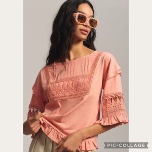 Anthropologie Tiny Sonoma Ruffled Top in Peach